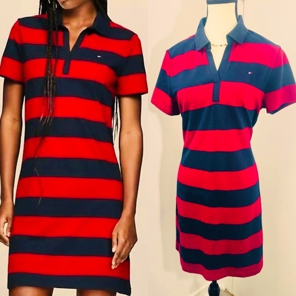 Tommy Hilfiger Dresses & Skirts - Tommy Hilfiger Women's Bodie Fit Stripe Collared V-Neck Dress Short Sleeve M
